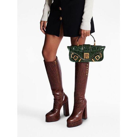 Balmain Blaze Smooth Calf Leather Medium Flap Clutch Crossbody Bag Green $2650 - Picture 2 of 16